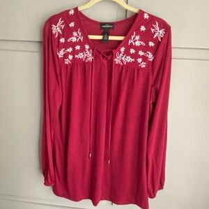 Karen Brooks Women's Long Sleeve Blouse  With Embroidered Flowers Size 1X